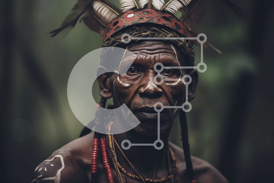 Intra Συλλεκτικό Ξύλινο Παζλ Plywood  4mm - Σοβαρό πορτρέτο του ηλικιωμένου αυτόχθονα με παραδοσιακή ενδυμασία Σε Ξύλινο Κουτί - Διαστάσεις Puzzle: 10x10 cm – 25 κομμάτια