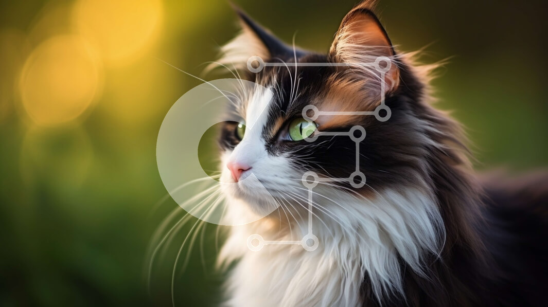 Intra Συλλεκτικό Ξύλινο Παζλ Plywood  4mm - Κοντινό πλάνο του προσώπου οικιακής γάτας με λευκό και μαύρο παλτό Σε Ξύλινο Κουτί - Διαστάσεις: 10x10 cm – 25 κομμάτια