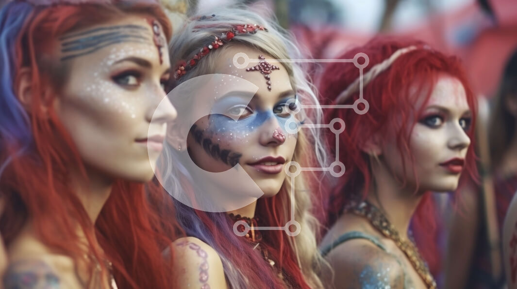 Intra Συλλεκτικό Ξύλινο Παζλ Plywood  4mm - Πολύχρωμη ομάδα γυναικών στο μουσικό φεστιβάλ Σε Ξύλινο Κουτί - Διαστάσεις Puzzle: 10x10 cm – 25 κομμάτια