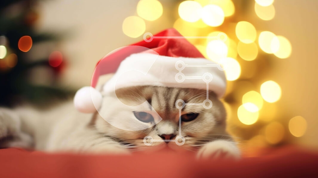 Intra Συλλεκτικό Ξύλινο Παζλ Plywood  4mm - Γκρίζα γάτα που φορά πορτοκαλί καπέλο Άγιου Βασίλη Σε Ξύλινο Κουτί - Διαστάσεις: 10x10 cm – 25 κομμάτια