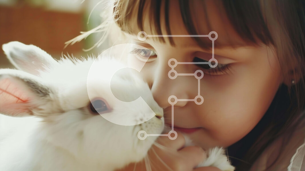 Intra Συλλεκτικό Ξύλινο Παζλ Plywood  4mm - Νεαρό κορίτσι που χαϊδεύει το αξιολάτρευτο λευκό κουνέλι Σε Ξύλινο Κουτί - Διαστάσεις: 10x10 cm – 25 κομμάτια