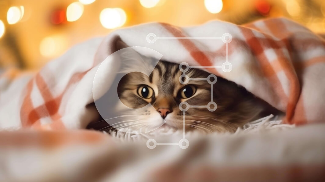 Σετ των 2 Intra Συλλεκτικό Ξύλινο Παζλ Plywood  4mm - Περίεργη γάτα που κρύβεται κάτω από την κουβέρτα κοιτάζοντας ψηλά στην κάμερα Σε Ξύλινο Κουτί - Διαστάσεις: 10x10 cm – 25 κομμάτια