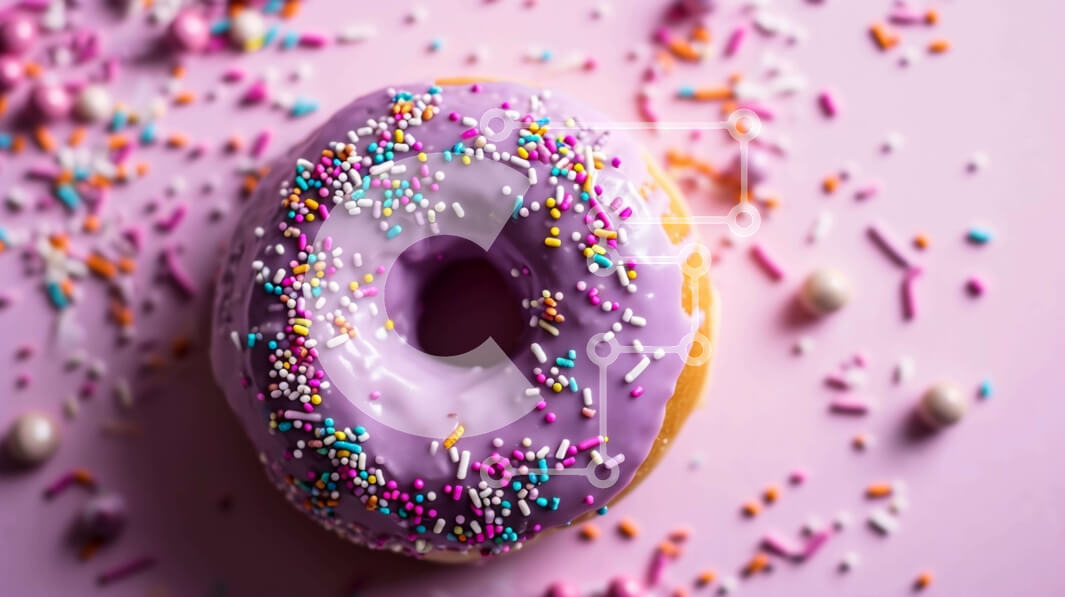 Σετ των 2 Intra Συλλεκτικό Ξύλινο Παζλ Plywood  4mm - Νόστιμο μωβ και ροζ ντόνατ με ψεκασμούς σε ροζ φόντο Σε Ξύλινο Κουτί - Διαστάσεις: 10x10 cm – 25 κομμάτια