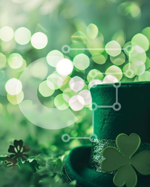 Intra Συλλεκτικό Ξύλινο Παζλ Plywood  4mm - Πράσινο καπέλο του Αγίου Πατρικίου με τριφύλλια και φύλλα τριφυλλιού Σε Ξύλινο Κουτί - Διαστάσεις: 10x10 cm – 25 κομμάτια