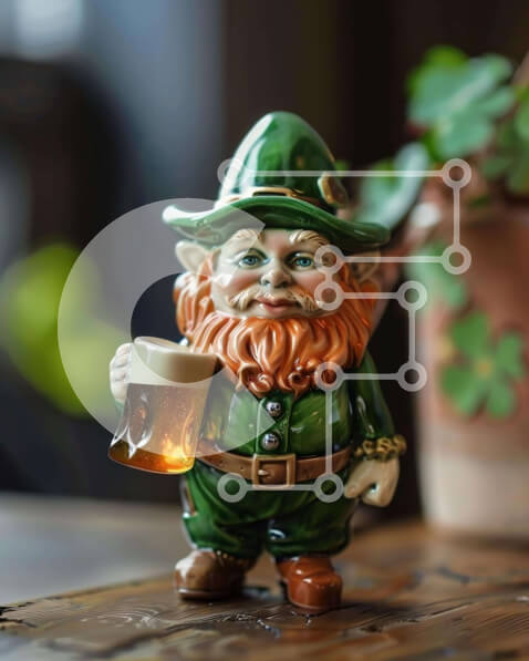 Intra Συλλεκτικό Ξύλινο Παζλ Plywood  4mm - Ιρλανδικό ειδώλιο Leprechaun που γιορτάζει την ημέρα του Αγίου Πατρικίου με μπύρα Σε Ξύλινο Κουτί - Διαστάσεις: 10x10 cm – 25 κομμάτια