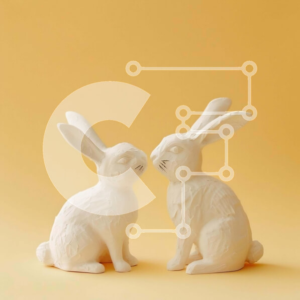 Intra Συλλεκτικό Ξύλινο Παζλ Plywood  4mm - Άσπρα ειδώλια κουνελιών που φιλιούνται σε κίτρινο φόντο Σε Ξύλινο Κουτί - Διαστάσεις Puzzle: 10x10 cm – 25 κομμάτια