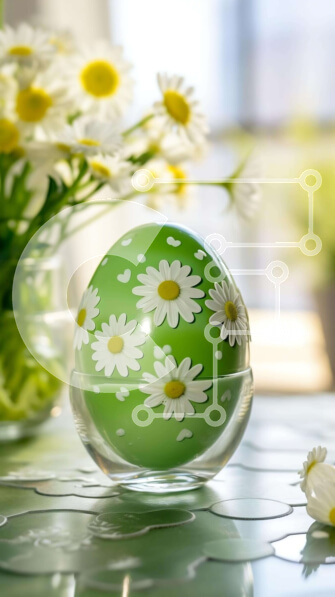 Intra Συλλεκτικό Ξύλινο Παζλ Plywood  4mm - Πράσινη γυάλινη μπάλα με λευκές μαργαρίτες στο τραπέζι Σε Ξύλινο Κουτί - Διαστάσεις Puzzle: 10x10 cm – 25 κομμάτια