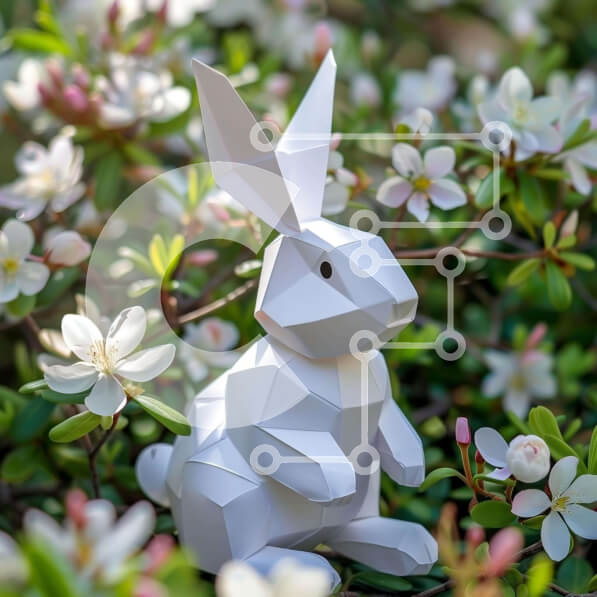 Intra Συλλεκτικό Ξύλινο Παζλ Plywood  4mm - Λευκό λαγουδάκι Origami σε λουλουδάτο σκηνικό Σε Ξύλινο Κουτί - Διαστάσεις Puzzle: 10x10 cm – 25 κομμάτια