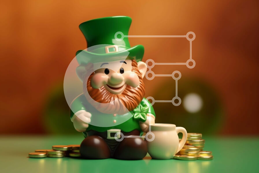 Intra Συλλεκτικό Ξύλινο Παζλ Plywood  4mm - Ειδώλιο Leprechaun και νομίσματα για την Ημέρα του Αγίου Πατρικίου Σε Ξύλινο Κουτί - Διαστάσεις: 10x10 cm – 25 κομμάτια