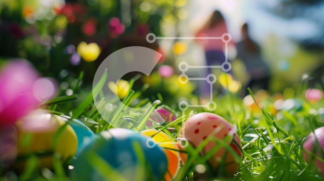 Intra Συλλεκτικό Ξύλινο Παζλ Plywood  4mm - Πολύχρωμα Πασχαλινά αυγά στο γρασίδι με ανθρώπους και λουλούδια στο φόντο Σε Ξύλινο Κουτί - Διαστάσεις: 10x10 cm – 25 κομμάτια