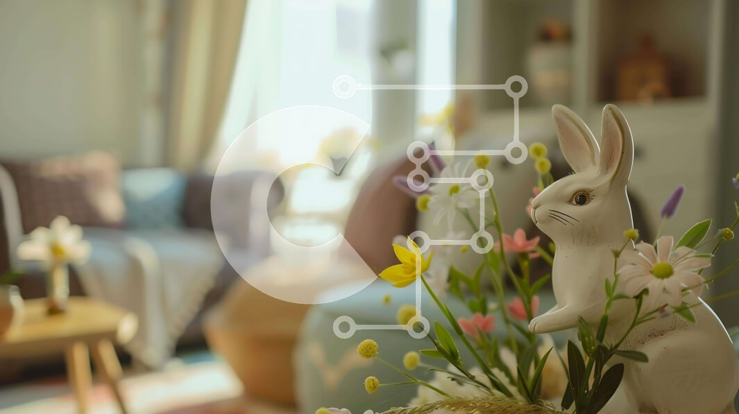 Intra Συλλεκτικό Ξύλινο Παζλ Plywood  4mm - Λευκό ειδώλιο λαγουδάκι στο σαλόνι με λουλούδια Σε Ξύλινο Κουτί - Διαστάσεις: 10x10 cm – 25 κομμάτια