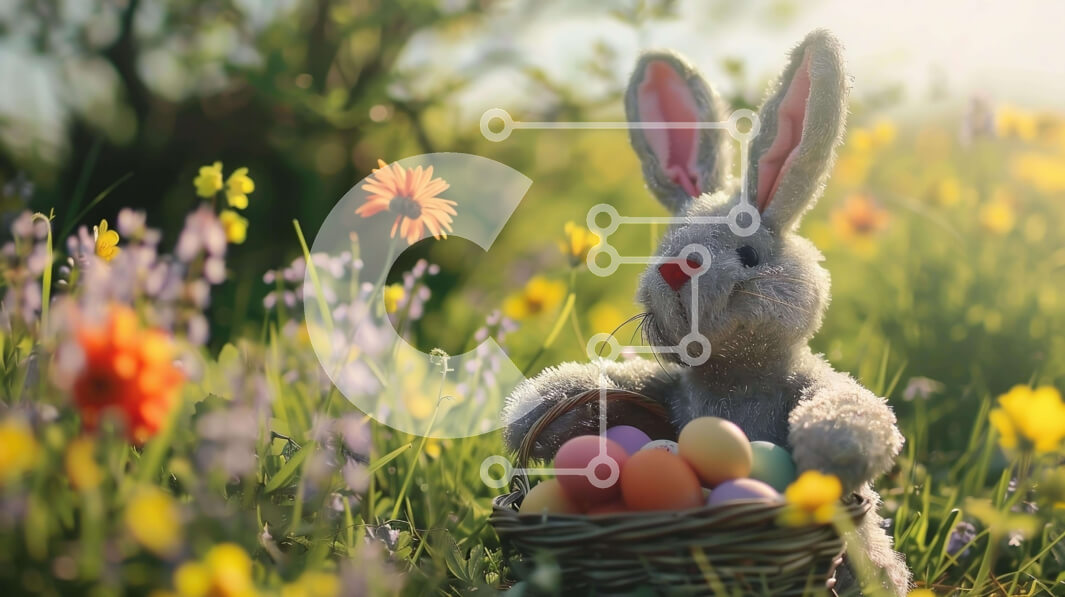 Intra Συλλεκτικό Ξύλινο Παζλ Plywood  4mm - Πασχαλινό λαγουδάκι με πασχαλινά αυγά στο γρασίδι Σε Ξύλινο Κουτί - Διαστάσεις: 10x10 cm – 25 κομμάτια