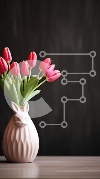 Σετ των 2 Intra Συλλεκτικό Ξύλινο Παζλ Plywood  4mm - Ροζ Σύνθεση Τουλίπας σε σχήμα λαγουδάκι σε λευκό βάζο Σε Ξύλινο Κουτί - Διαστάσεις: 10x10 cm – 25 κομμάτια