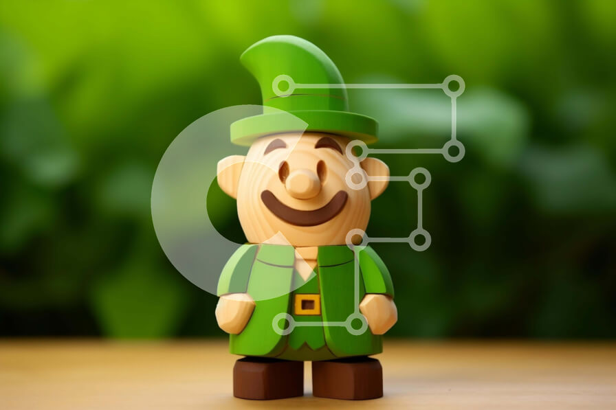 Intra Συλλεκτικό Ξύλινο Παζλ Plywood  4mm - Χαμογελαστό ξύλινο ειδώλιο καλικάτζαρου με πράσινη ενδυμασία Σε Ξύλινο Κουτί - Διαστάσεις Puzzle: 10x10 cm – 25 κομμάτια