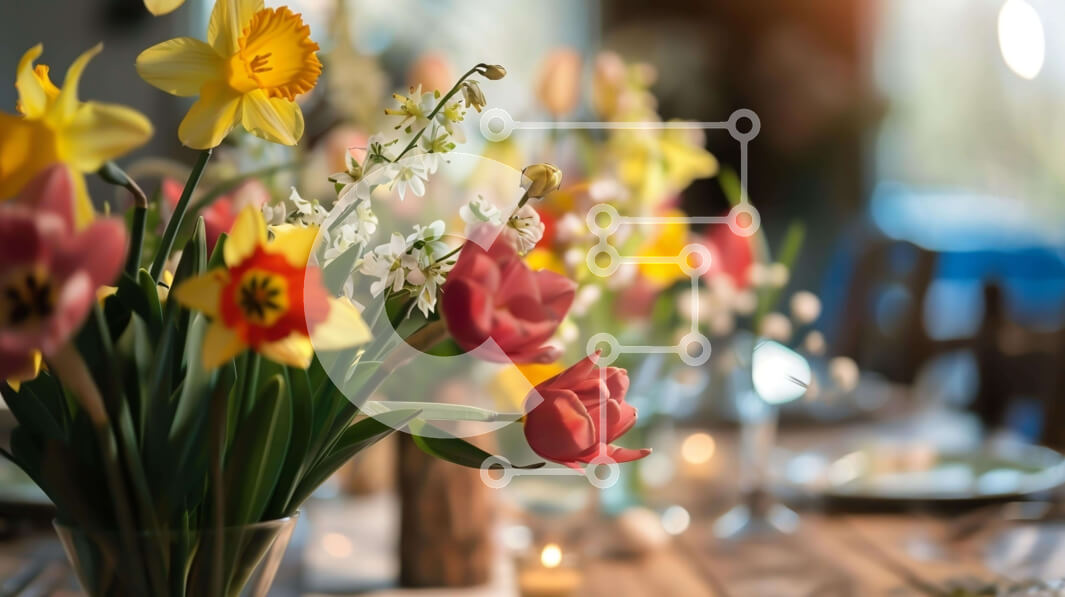 Intra Συλλεκτικό Ξύλινο Παζλ Plywood  4mm - Πολύχρωμη ανοιξιάτικη διακόσμηση τραπεζιού με λουλούδια και κεριά Σε Ξύλινο Κουτί - Διαστάσεις Puzzle: 10x10 cm – 25 κομμάτια