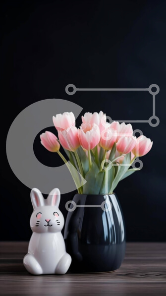 Σετ των 2 Intra Συλλεκτικό Ξύλινο Παζλ Plywood  4mm - Ροζ τουλίπες σε μαύρο βάζο με λευκό ειδώλιο λαγουδάκι Σε Ξύλινο Κουτί - Διαστάσεις: 10x10 cm – 25 κομμάτια