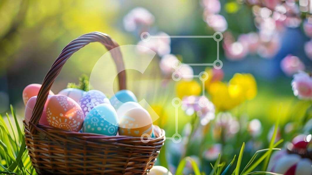 Intra Συλλεκτικό Ξύλινο Παζλ Plywood  4mm - Πολύχρωμα Πασχαλινά αυγά στο διακοσμημένο καλάθι Σε Ξύλινο Κουτί - Διαστάσεις: 10x10 cm – 25 κομμάτια