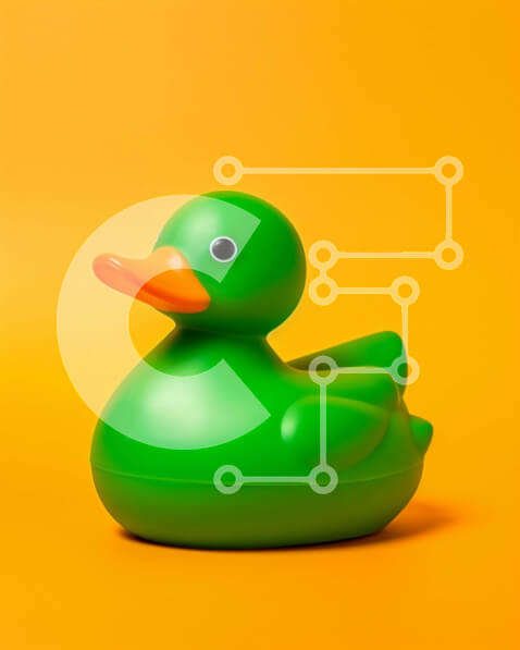 Intra Συλλεκτικό Ξύλινο Παζλ Plywood  4mm - Πράσινη λαστιχένια πάπια σε πορτοκαλί φόντο Σε Ξύλινο Κουτί - Διαστάσεις: 10x10 cm – 25 κομμάτια