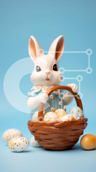 Intra Συλλεκτικό Ξύλινο Παζλ Plywood  4mm - Λευκό λαγουδάκι με το πασχαλινό καλάθι και τα αυγά Σε Ξύλινο Κουτί - Διαστάσεις: 10x10 cm – 25 κομμάτια