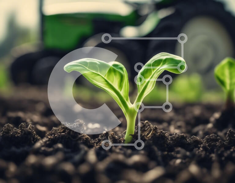 Intra Συλλεκτικό Ξύλινο Παζλ Plywood  4mm - Πράσινο τρακτέρ και νεαρά φυτά στο γεωργικό τομέα Σε Ξύλινο Κουτί - Διαστάσεις: 10x10 cm – 25 κομμάτια