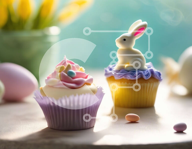 Σετ των 2 Intra Συλλεκτικό Ξύλινο Παζλ Plywood  4mm - Πασχαλινά cupcakes με ειδώλιο λαγουδάκι και πασχαλινό αυγό Σε Ξύλινο Κουτί - Διαστάσεις: 10x10 cm – 25 κομμάτια