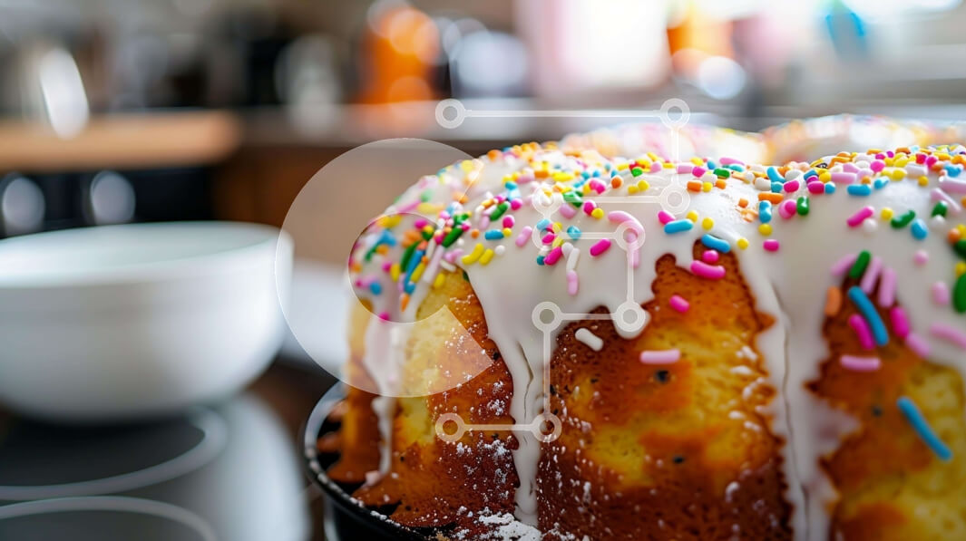 Σετ των 2 Intra Συλλεκτικό Ξύλινο Παζλ Plywood  4mm - Πολύχρωμο πασπαλισμένο κέικ Bundt με γλάσο και φλιτζάνι Σε Ξύλινο Κουτί - Διαστάσεις: 10x10 cm – 25 κομμάτια