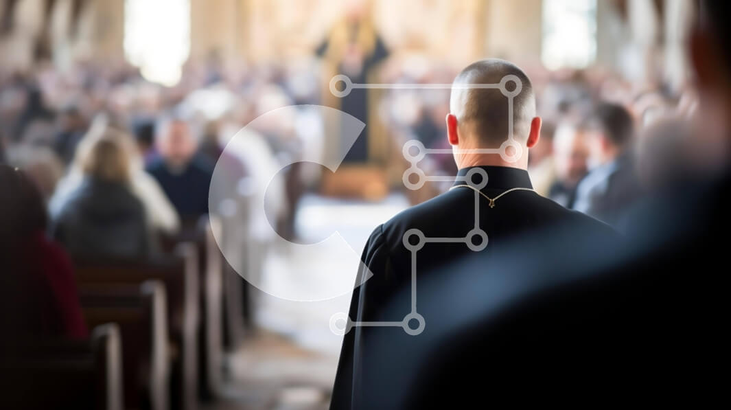 Intra Συλλεκτικό Ξύλινο Παζλ Plywood  4mm - Ιερέας που στέκεται μπροστά από μια άδεια εκκλησία Σε Ξύλινο Κουτί - Διαστάσεις Puzzle: 10x10 cm – 25 κομμάτια