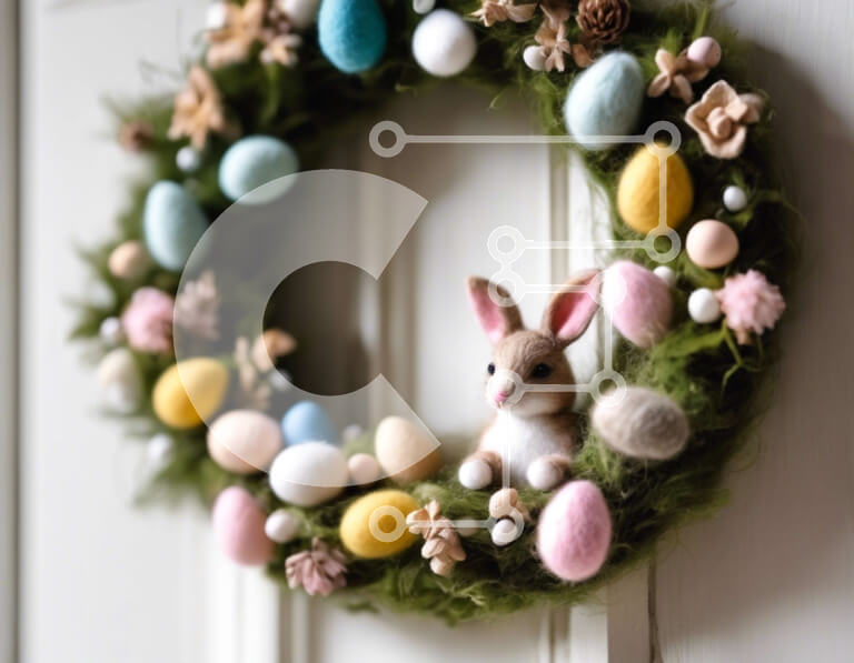 Intra Συλλεκτικό Ξύλινο Παζλ Plywood  4mm - Πασχαλινό στεφάνι με λαγουδάκι και πολύχρωμα αυγά Σε Ξύλινο Κουτί - Διαστάσεις: 10x10 cm – 25 κομμάτια