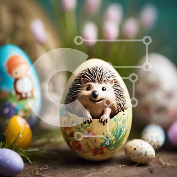 Intra Συλλεκτικό Ξύλινο Παζλ Plywood  4mm - Πολύχρωμα Πασχαλινά αυγά και ζωγραφισμένος σκαντζόχοιρος για τον εορτασμό του Πάσχα Σε Ξύλινο Κουτί - Διαστάσεις: 10x10 cm – 25 κομμάτια