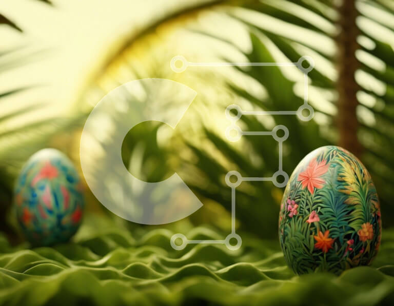 Intra Συλλεκτικό Ξύλινο Παζλ Plywood  4mm - Πασχαλινά αυγά με floral μοτίβα σε φόντο πράσινο γρασίδι Σε Ξύλινο Κουτί - Διαστάσεις: 10x10 cm – 25 κομμάτια