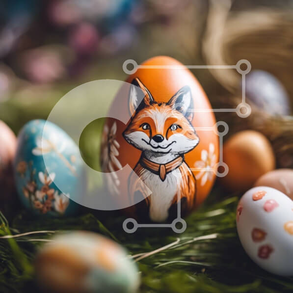 Intra Συλλεκτικό Ξύλινο Παζλ Plywood  4mm - Βαμμένα πασχαλινά αυγά με σχέδιο αλεπούς Σε Ξύλινο Κουτί - Διαστάσεις: 10x10 cm – 25 κομμάτια