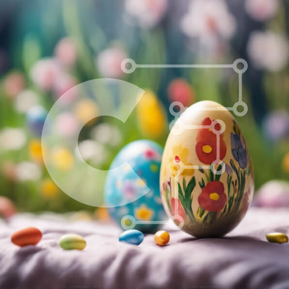 Intra Συλλεκτικό Ξύλινο Παζλ Plywood  4mm - Πολύχρωμα Πασχαλινά αυγά και καραμέλες σε μια κουβέρτα Σε Ξύλινο Κουτί - Διαστάσεις: 10x10 cm – 25 κομμάτια