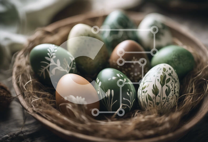 Intra Συλλεκτικό Ξύλινο Παζλ Plywood  4mm - Διακοσμημένα Πασχαλινά αυγά στο καλάθι Σε Ξύλινο Κουτί - Διαστάσεις: 10x10 cm – 25 κομμάτια