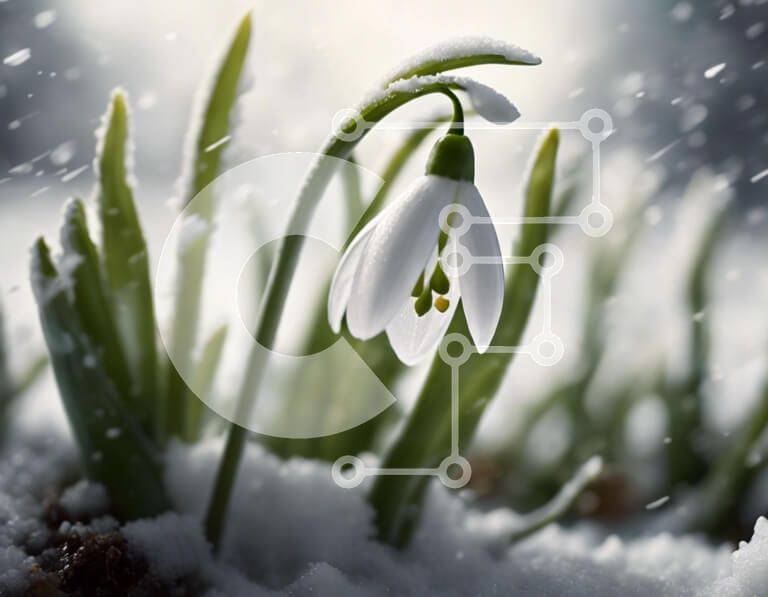 Intra Συλλεκτικό Ξύλινο Παζλ Plywood  4mm - Hope and Renewal: Single Snowdrop Flower in Snow Σε Ξύλινο Κουτί - Διαστάσεις: 10x10 cm – 25 κομμάτια