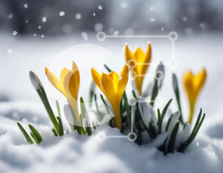 Intra Συλλεκτικό Ξύλινο Παζλ Plywood  4mm - Κίτρινα λουλούδια κρόκου σε χιονισμένο φυσικό περιβάλλον Σε Ξύλινο Κουτί - Διαστάσεις: 10x10 cm – 25 κομμάτια