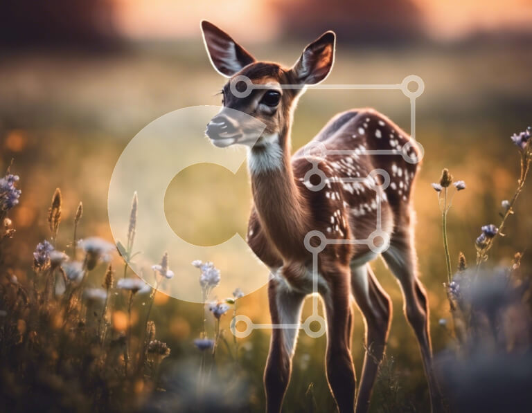 Intra Συλλεκτικό Ξύλινο Παζλ Plywood  4mm - Μικρά ελάφια στο ανοιχτό πεδίο στο ηλιοβασίλεμα Σε Ξύλινο Κουτί - Διαστάσεις: 10x10 cm – 25 κομμάτια