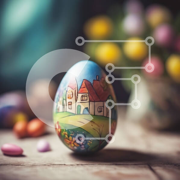 Intra Συλλεκτικό Ξύλινο Παζλ Plywood  4mm - Πασχαλινό αυγό με διακόσμηση σπιτιού και λουλούδια και πολύχρωμες καραμέλες Σε Ξύλινο Κουτί - Διαστάσεις: 10x10 cm – 25 κομμάτια