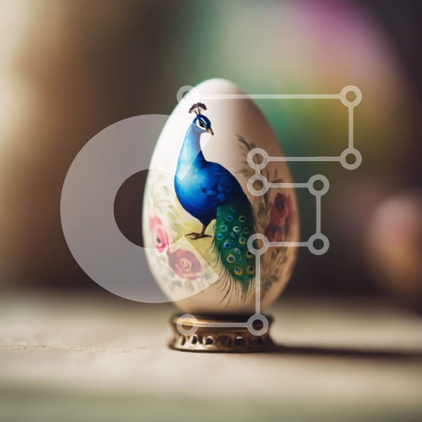 Intra Συλλεκτικό Ξύλινο Παζλ Plywood  4mm - Πασχαλινό αυγό με σχέδιο μπλε παγώνι Σε Ξύλινο Κουτί - Διαστάσεις: 10x10 cm – 25 κομμάτια