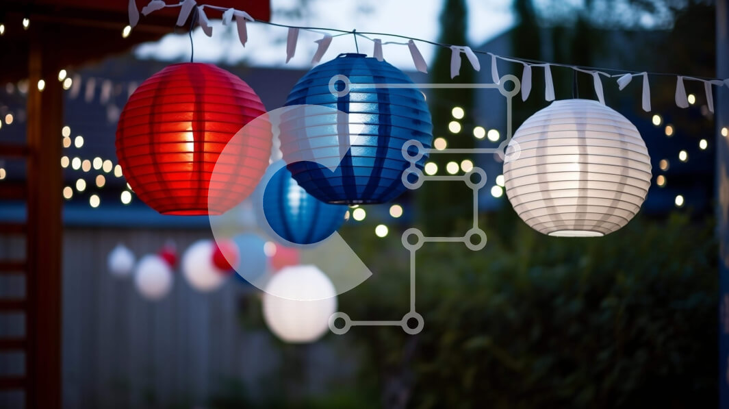 Intra Συλλεκτικό Ξύλινο Παζλ Plywood  4mm - Κόκκινα, λευκά και μπλε χάρτινα φανάρια για υπαίθριες γιορτές Σε Ξύλινο Κουτί - Διαστάσεις: 10x10 cm – 25 κομμάτια