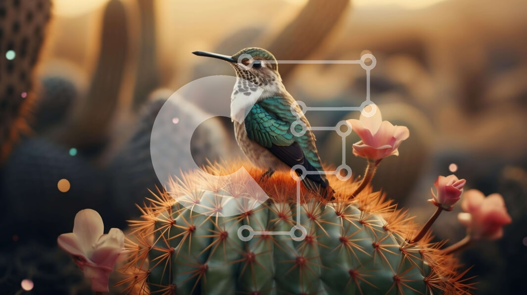 Intra Συλλεκτικό Ξύλινο Παζλ Plywood  4mm - Κολίμπρι σε κάκτο με πολύχρωμα άνθη και λουλούδια Σε Ξύλινο Κουτί - Διαστάσεις: 10x10 cm – 25 κομμάτια