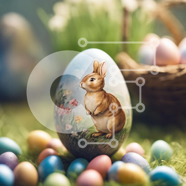Intra Συλλεκτικό Ξύλινο Παζλ Plywood  4mm - Πολύχρωμα Πασχαλινά αυγά και ζωγραφική λαγουδάκι Σε Ξύλινο Κουτί - Διαστάσεις: 10x10 cm – 25 κομμάτια
