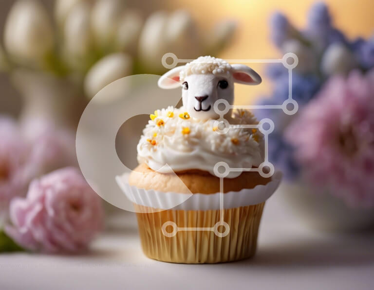 Σετ των 2 Intra Συλλεκτικό Ξύλινο Παζλ Plywood  4mm - Αξιολάτρευτο πρόβατο cupcake με λουλούδια Σε Ξύλινο Κουτί - Διαστάσεις: 10x10 cm – 25 κομμάτια