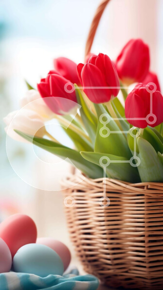 Intra Συλλεκτικό Ξύλινο Παζλ Plywood  4mm - Πασχαλινό καλάθι με τουλίπες και πολύχρωμα αυγά Σε Ξύλινο Κουτί - Διαστάσεις: 10x10 cm – 25 κομμάτια