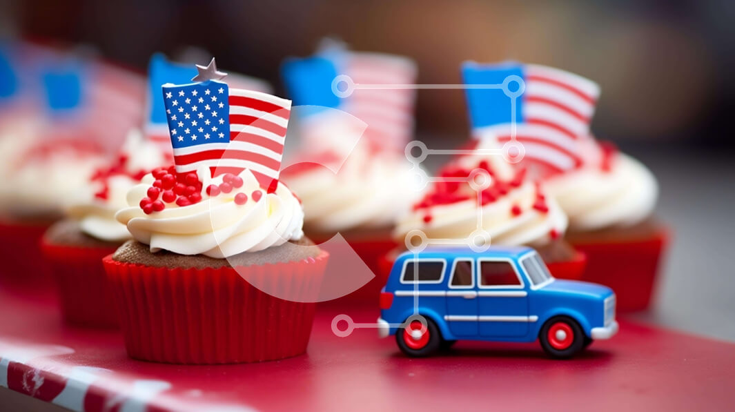 Intra Συλλεκτικό Ξύλινο Παζλ Plywood  4mm - Cupcakes για την ημέρα της ανεξαρτησίας με αμερικανικές σημαίες Σε Ξύλινο Κουτί - Διαστάσεις: 10x10 cm – 25 κομμάτια