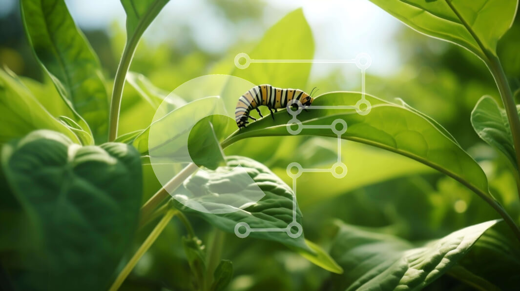 Intra Συλλεκτικό Ξύλινο Παζλ Plywood  4mm - Πεταλούδα Monarch στα πράσινα φύλλα Σε Ξύλινο Κουτί - Διαστάσεις: 10x10 cm – 25 κομμάτια