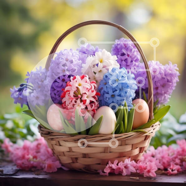 Intra Συλλεκτικό Ξύλινο Παζλ Plywood  4mm - Καλάθι με πολύχρωμα λουλούδια και πασχαλινά αυγά Σε Ξύλινο Κουτί - Διαστάσεις Puzzle: 10x10 cm – 25 κομμάτια