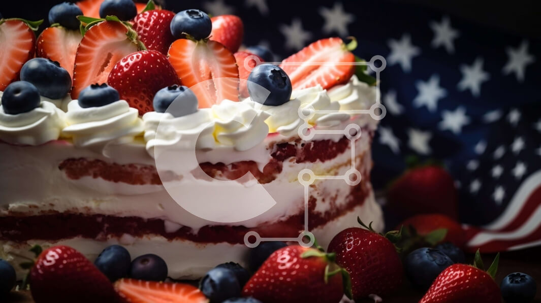 Intra Συλλεκτικό Ξύλινο Παζλ Plywood  4mm - Κέικ με αμερικανική σημαία με μούρα και σαντιγί Σε Ξύλινο Κουτί - Διαστάσεις: 10x10 cm – 25 κομμάτια