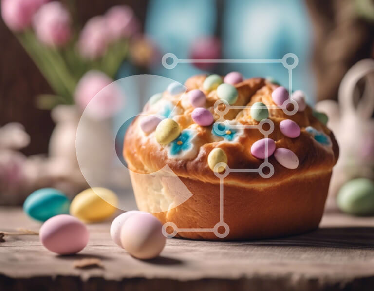 Σετ των 2 Intra Συλλεκτικό Ξύλινο Παζλ Plywood  4mm - Πολύχρωμο Πασχαλινό Cupcake με αυγά σε ξύλινο τραπέζι Σε Ξύλινο Κουτί - Διαστάσεις: 10x10 cm – 25 κομμάτια