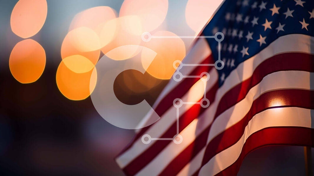 Intra Συλλεκτικό Ξύλινο Παζλ Plywood  4mm - Κοντινό πλάνο της αμερικανικής σημαίας με τα θολά φώτα Σε Ξύλινο Κουτί - Διαστάσεις Puzzle: 10x10 cm – 25 κομμάτια