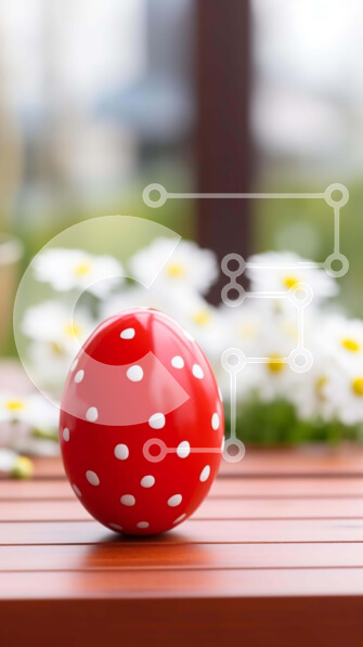 Σετ των 2 Intra Συλλεκτικό Ξύλινο Παζλ Plywood  4mm - Κόκκινη πουά μπάλα και λευκά λουλούδια σε ξύλινο τραπέζι Σε Ξύλινο Κουτί - Διαστάσεις: 10x10 cm – 25 κομμάτια